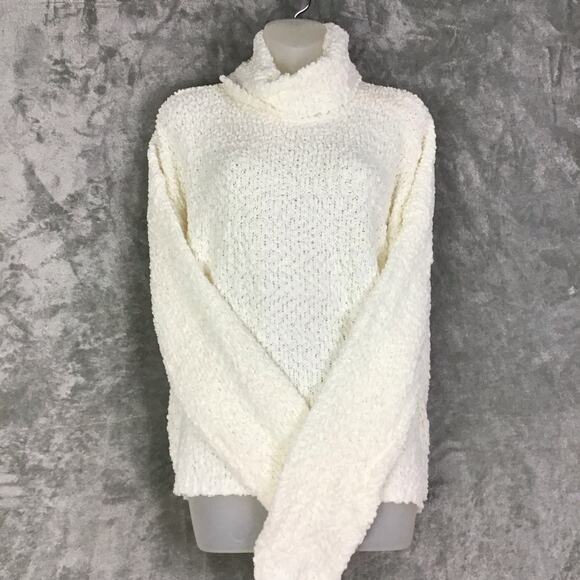 Bobeau Sweater Women's Size Large Off White Popcorn Kit Cowl Neck Long-Sleeve - Picture 1 of 16
